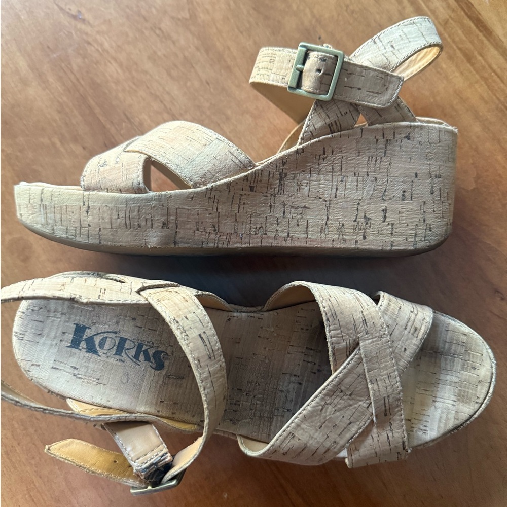 Kork-Ease Beige Cork Wedge Sandals